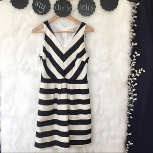 LOFT Black and‎ White Striped Fit & Flare Dress